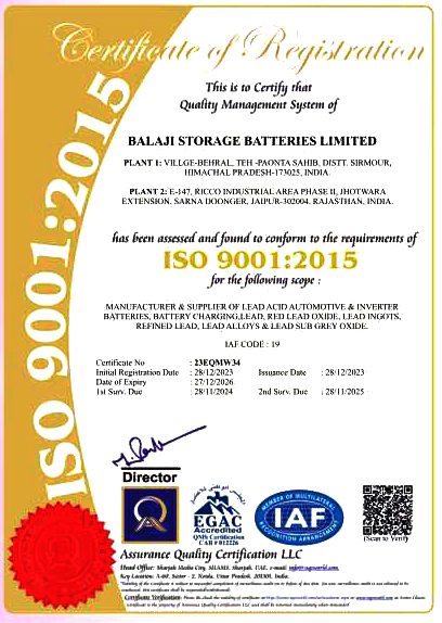 Balaji Storage Batteries Certificates 
