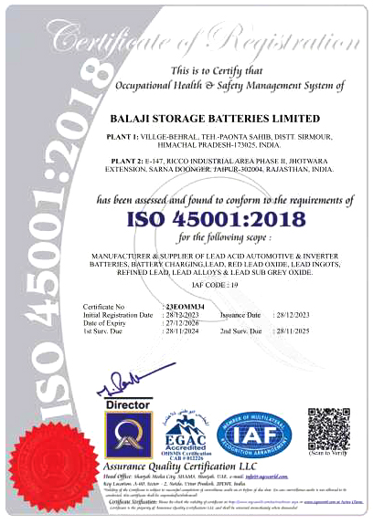 Balaji Storage Batteries Certificates 
