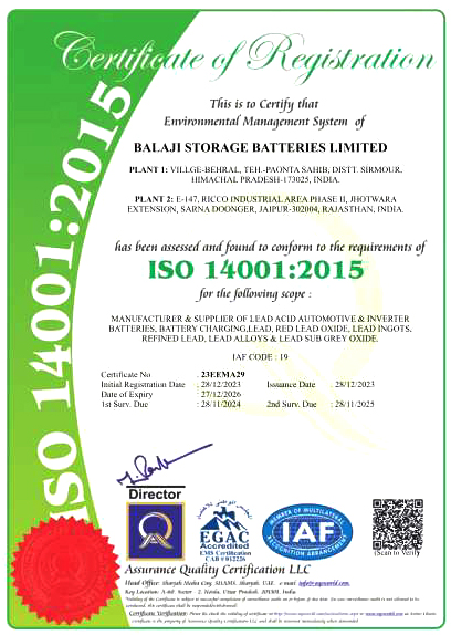 Balaji Storage Batteries Certificates 
